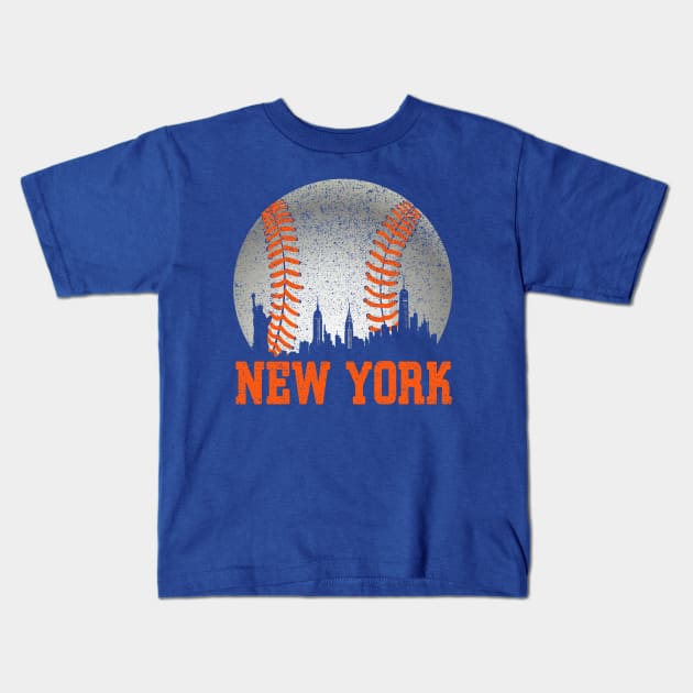 New York NY Skyline Baseball Vintage Met At Gameday Kids T-Shirt by justiceberate